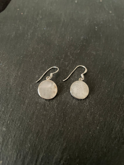 Mother Of Pearl and Silver Round Earrings