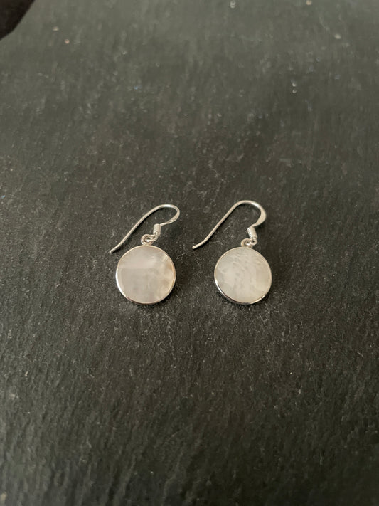 Mother Of Pearl and Silver Round Earrings