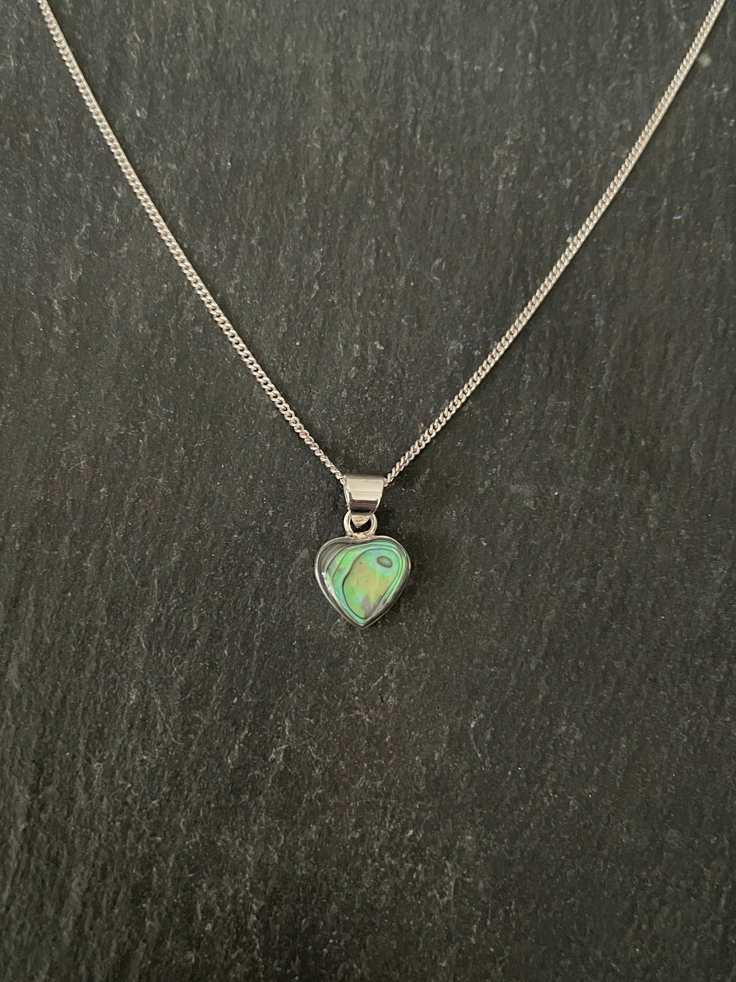 Heart Paua Shell and Silver Pendant