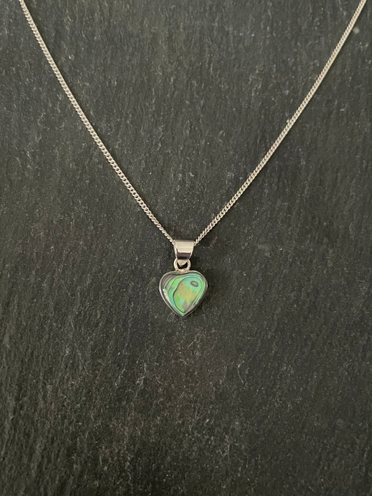Heart Paua Shell and Silver Pendant