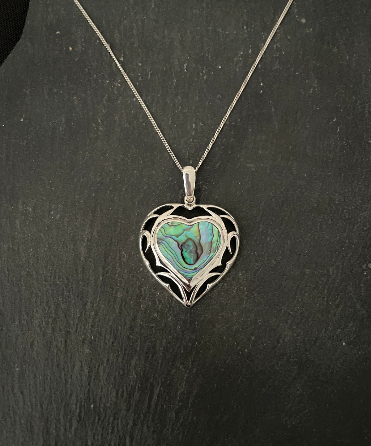 Paua Shell and Silver Heart Pendant