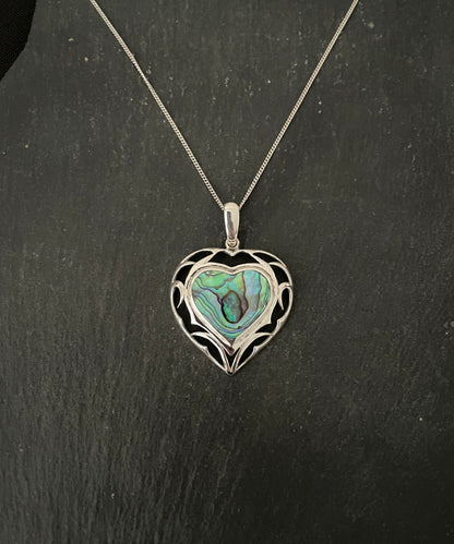 Paua Shell and Silver Heart Pendant