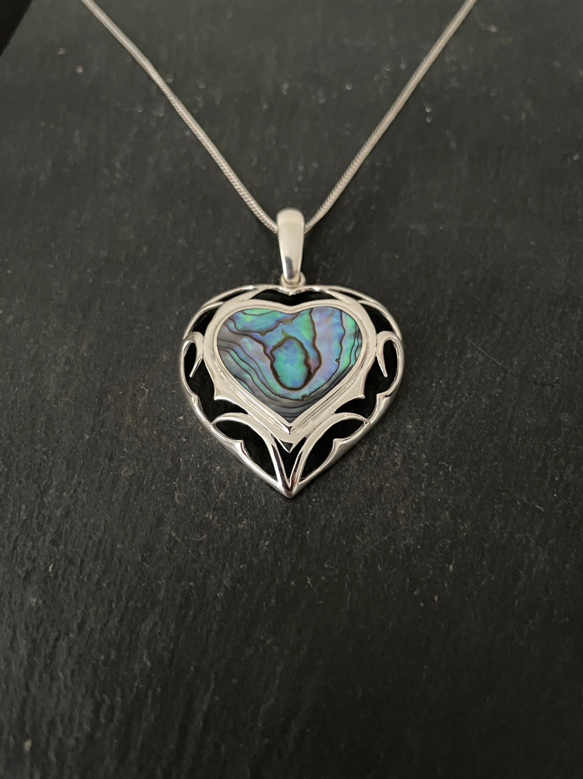 Paua Shell and Silver Heart Pendant