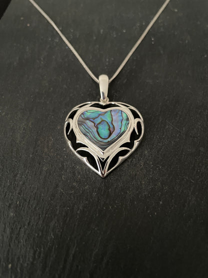 Paua Shell and Silver Heart Pendant