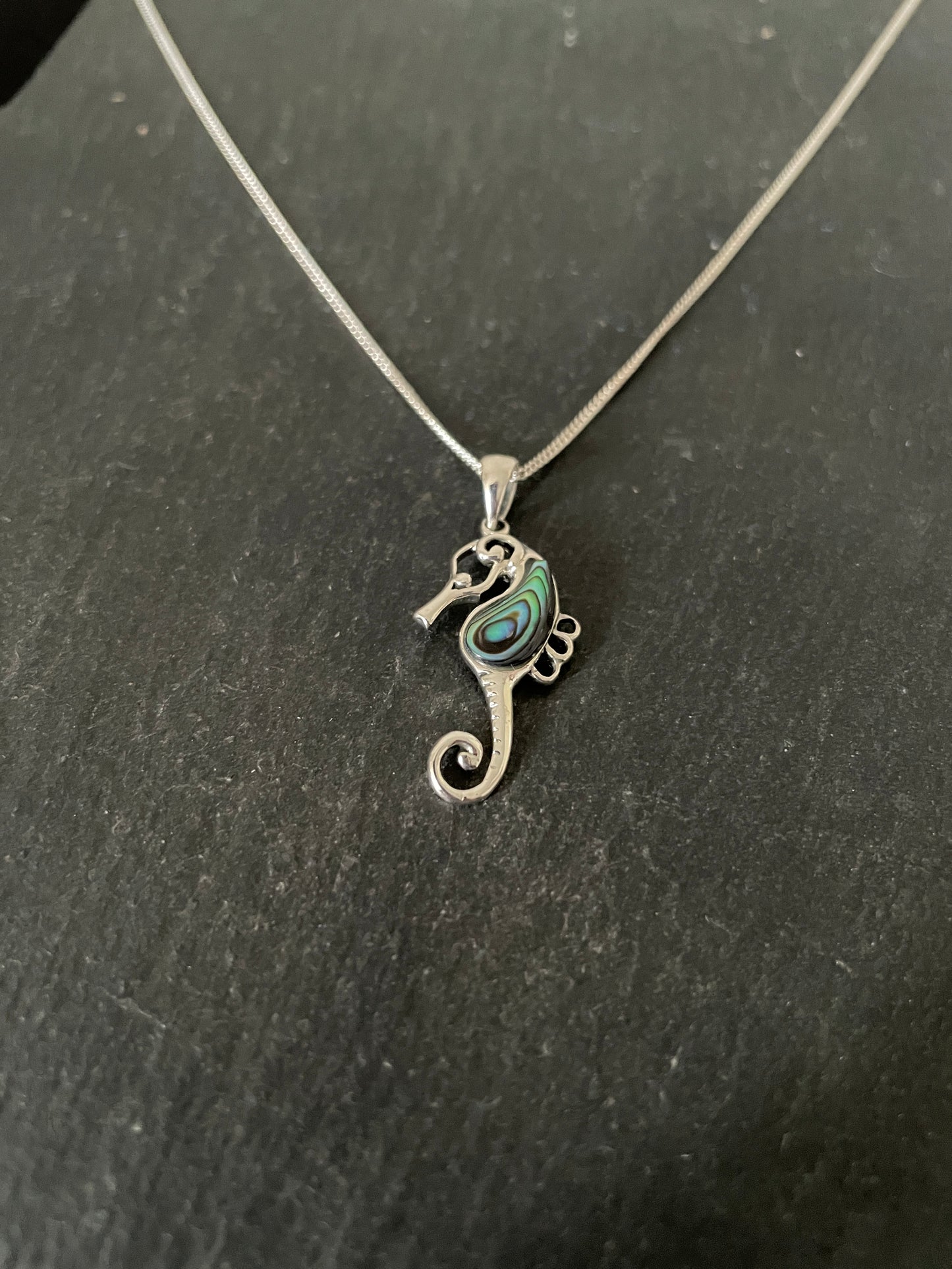 Paua Shell and Silver Seahorse Pendant