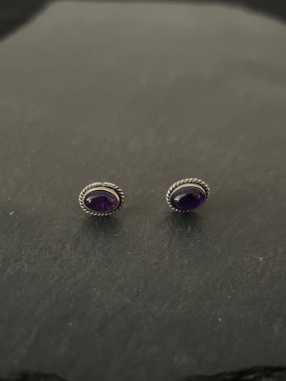 Amethyst Oval Stud Earrings