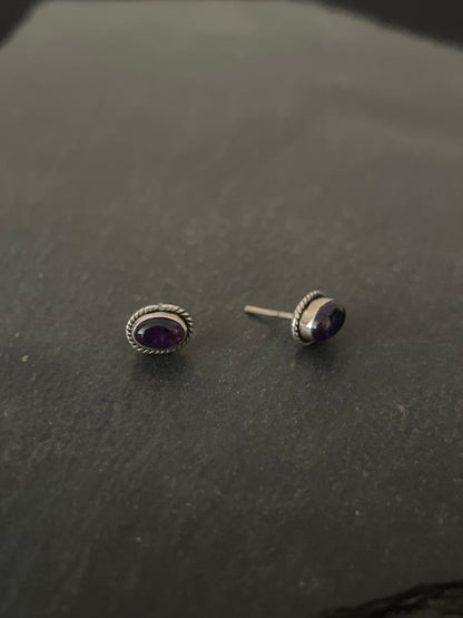 Amethyst Oval Stud Earrings