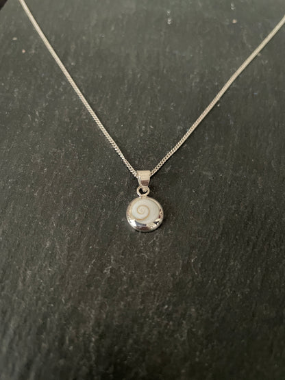 Shiva Shell and Silver Round Pendant