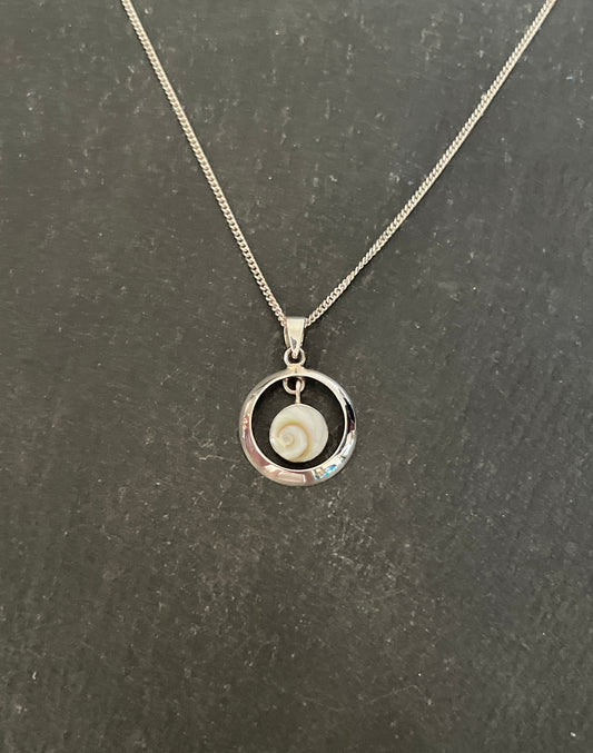 Shiva Shell and Silver Round Pendant