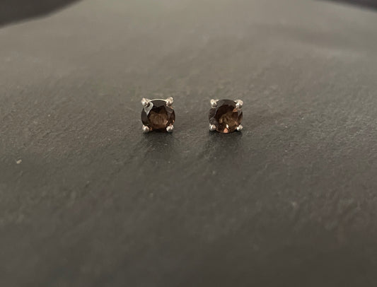 Smokey Quartz Round Stud Earrings