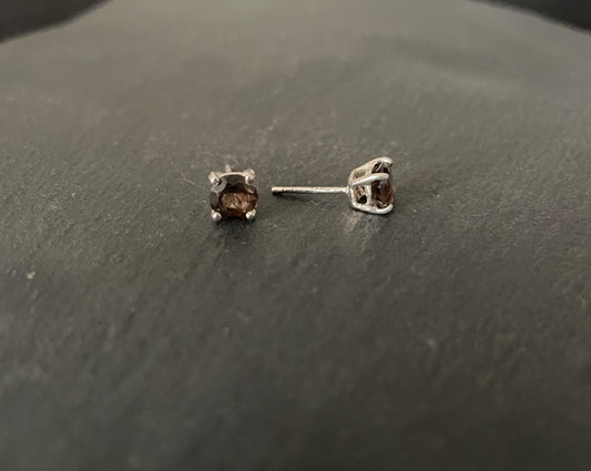 Smokey Quartz Round Stud Earrings
