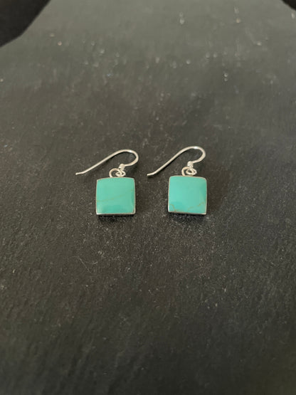 Square Turquoise and Silver Earrings
