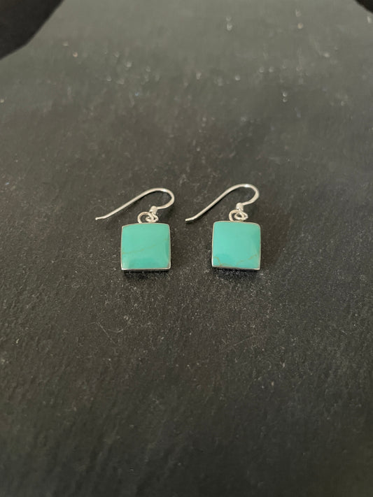 Square Turquoise and Silver Earrings