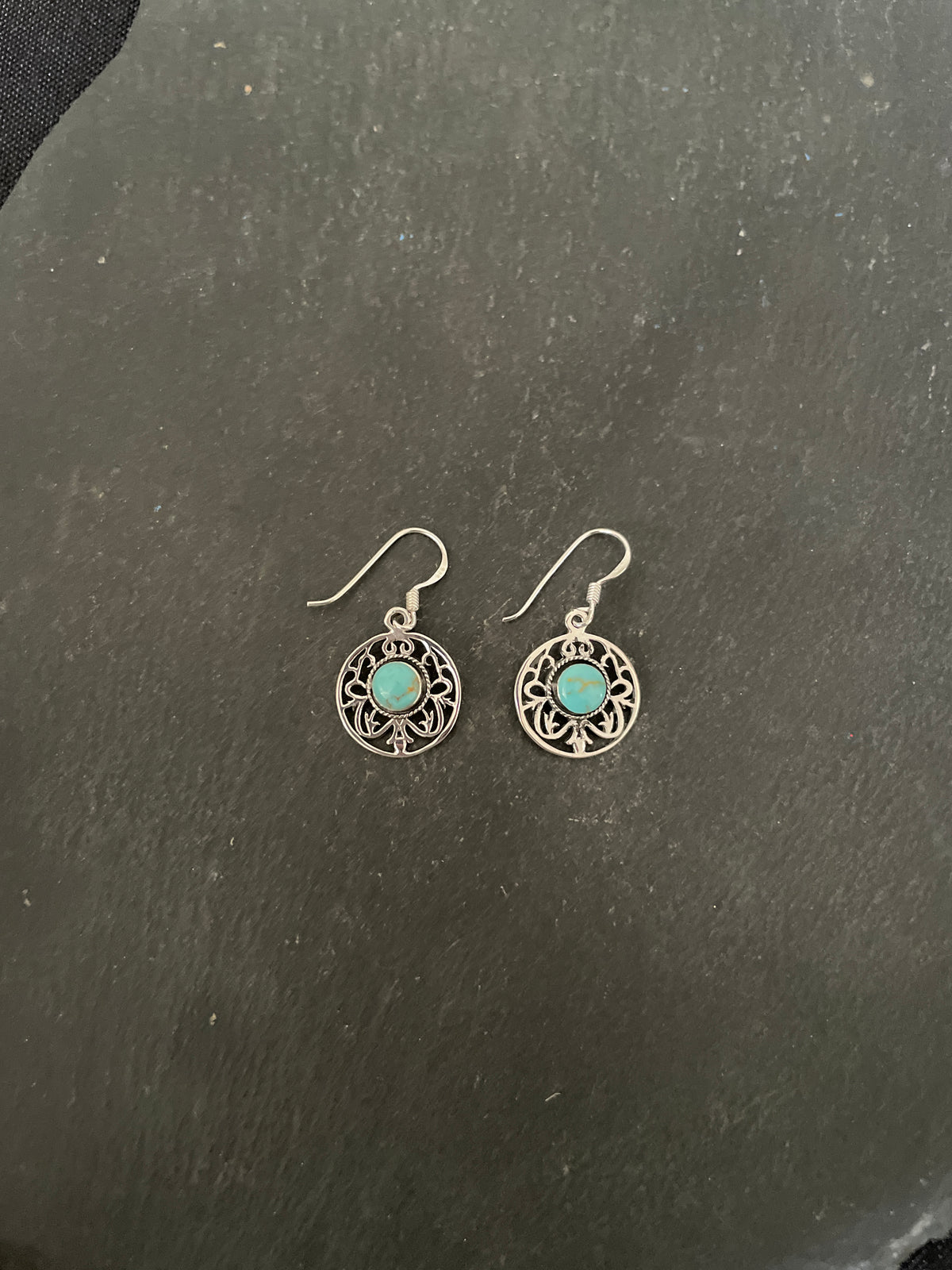 Round Turquoise and Silver Earrings