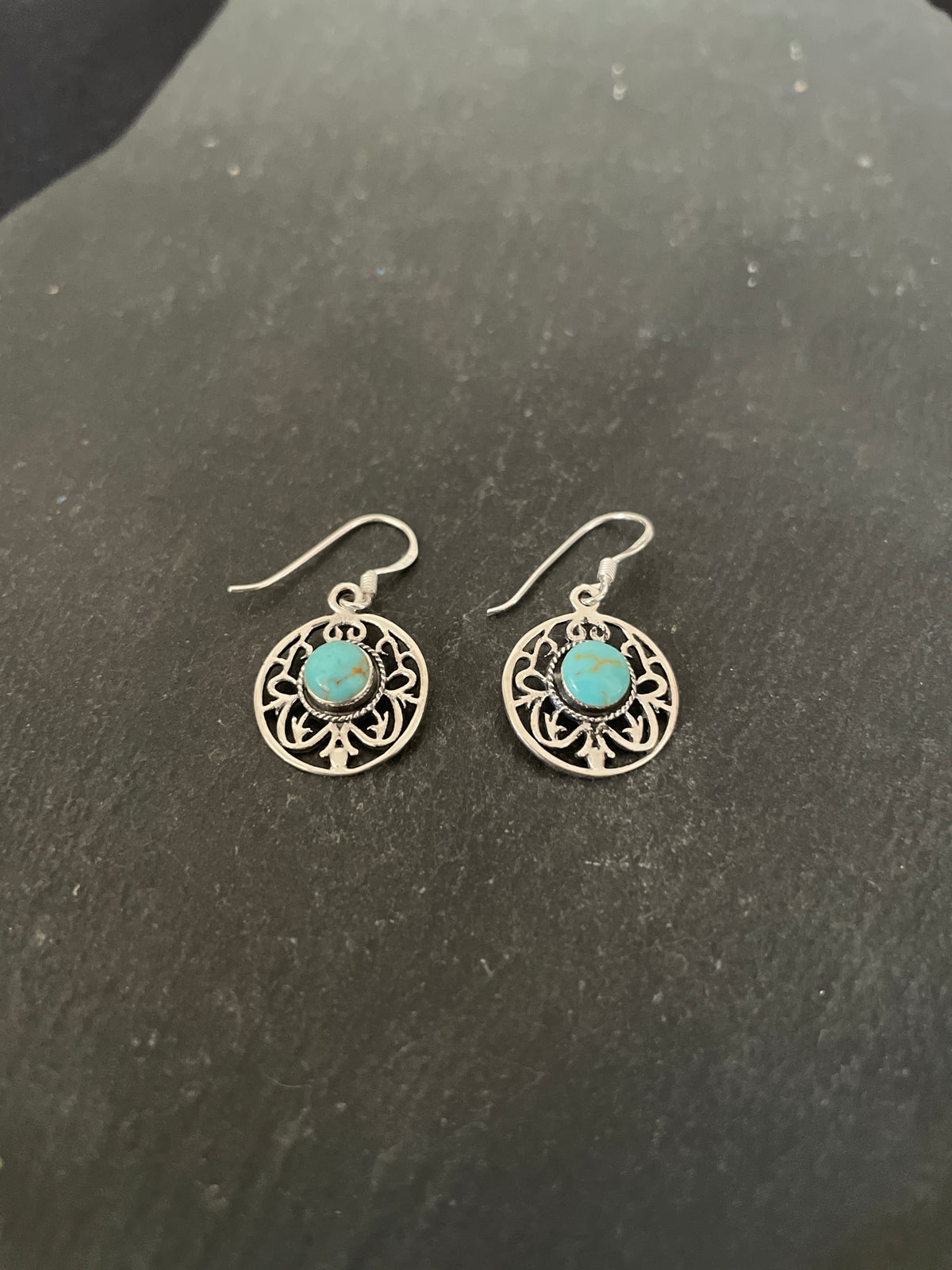Round Turquoise and Silver Earrings