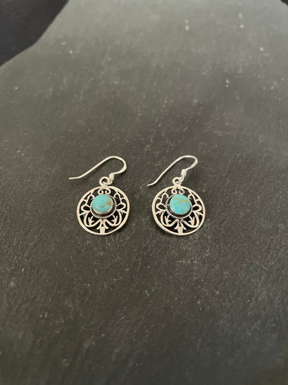 Round Turquoise and Silver Earrings