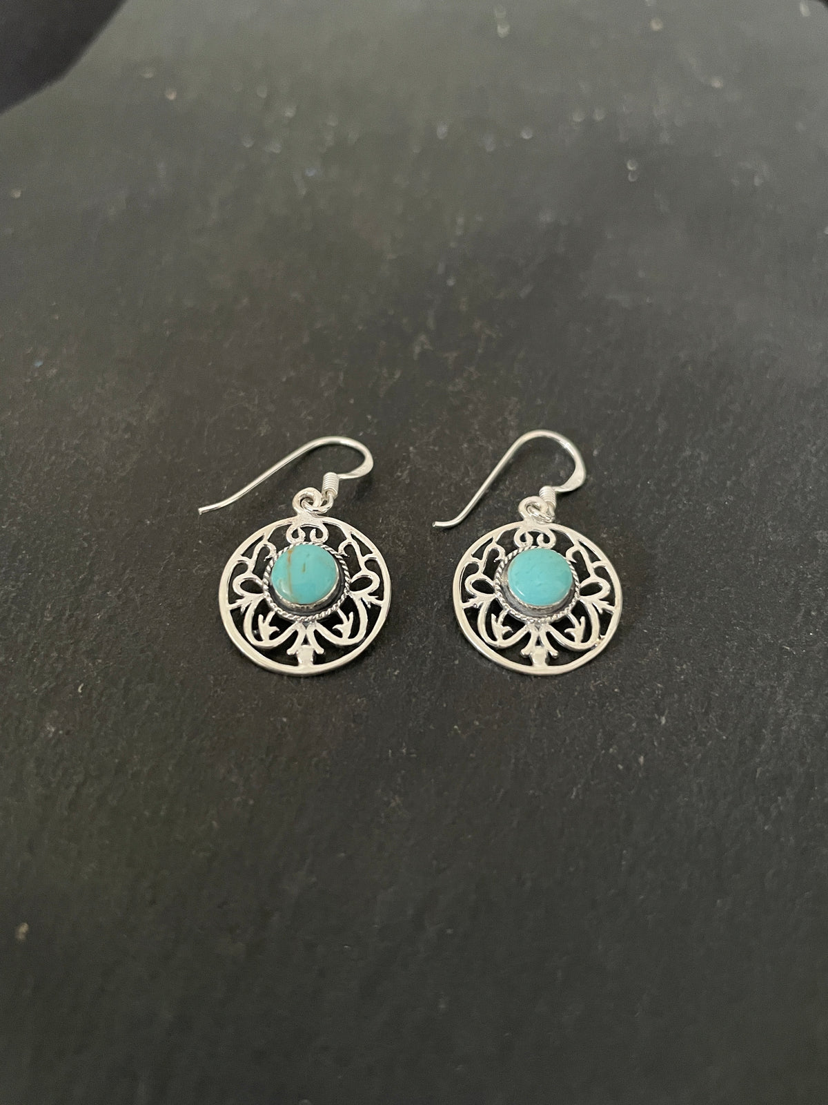 Round Turquoise and Silver Earrings