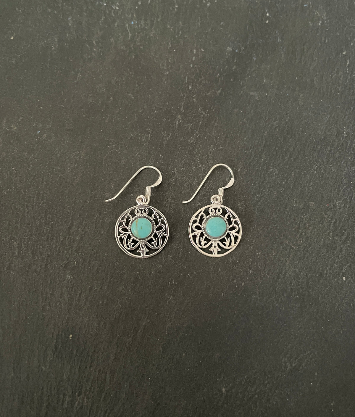 Round Turquoise and Silver Earrings