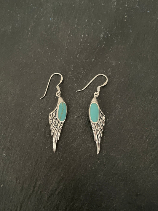 Turquoise and Silver Angel Wing Earrings