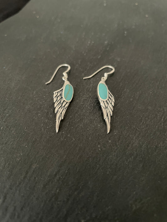 Turquoise and Silver Angel Wing Earrings