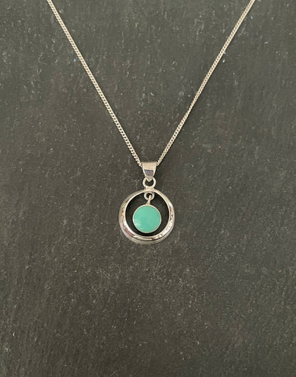Turquoise and Silver Round Pendant