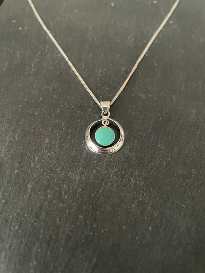 Turquoise and Silver Round Pendant