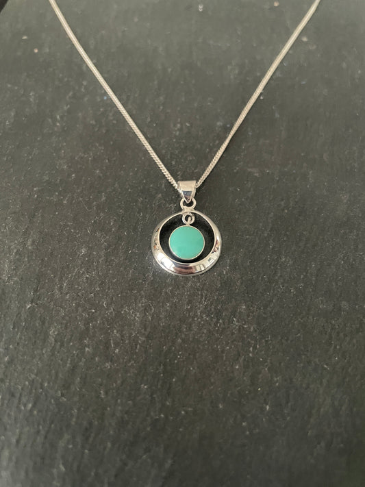 Turquoise and Silver Round Pendant