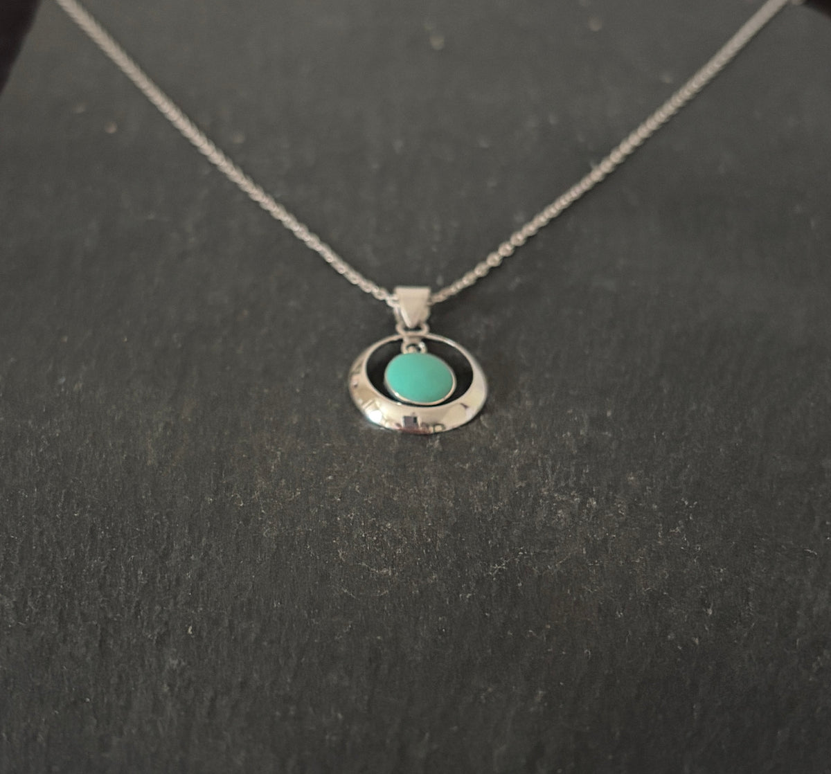 Turquoise and Silver Round Pendant