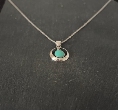 Turquoise and Silver Round Pendant