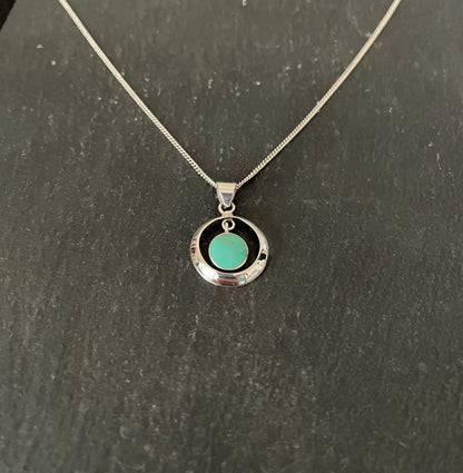Turquoise and Silver Round Pendant