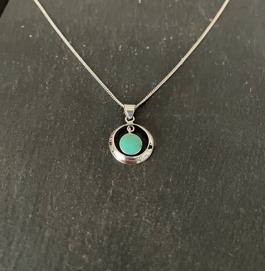 Turquoise and Silver Round Pendant