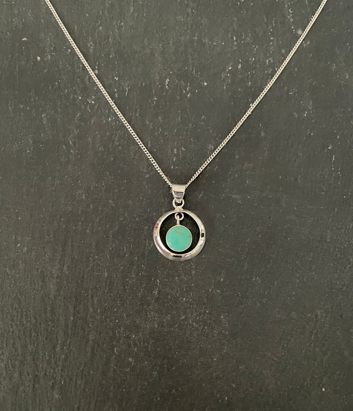 Turquoise and Silver Round Pendant
