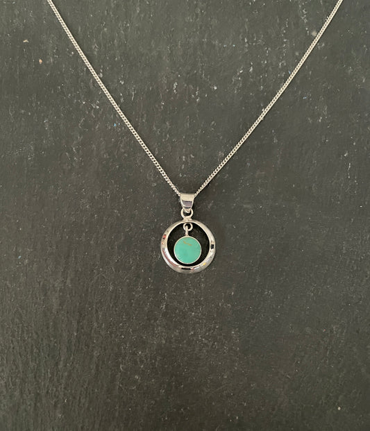 Turquoise and Silver Round Pendant