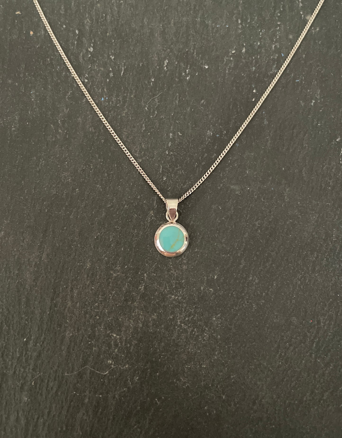 Turquoise and Silver Round Pendant
