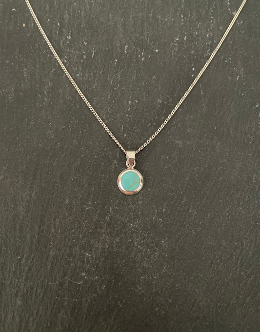 Turquoise and Silver Round Pendant