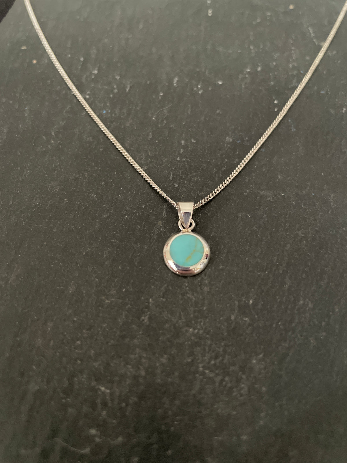 Turquoise and Silver Round Pendant