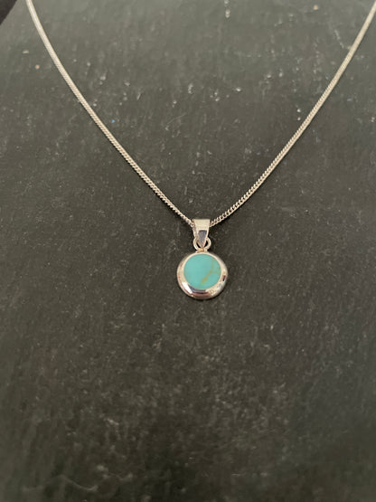 Turquoise and Silver Round Pendant