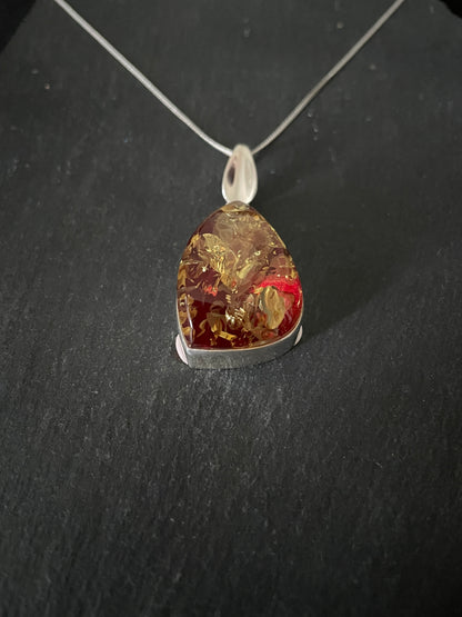 Red Amber and Silver Pendant image 2