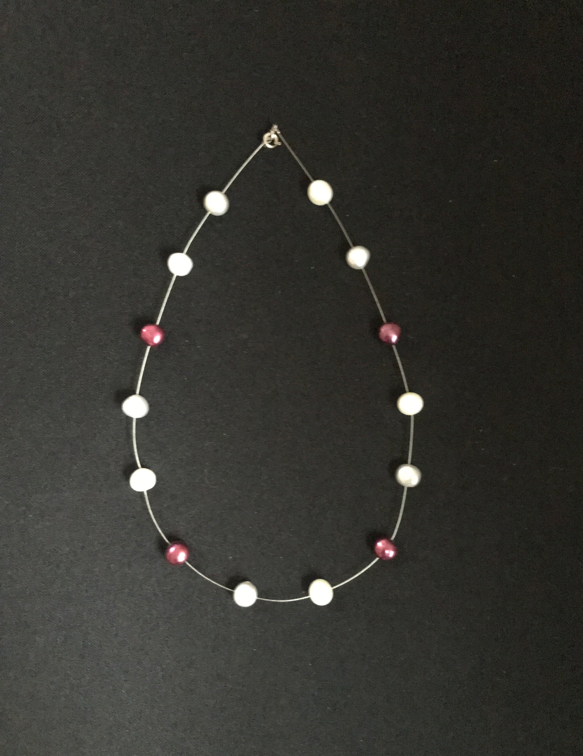 White, Red and Silver Pearl Necklace image 0