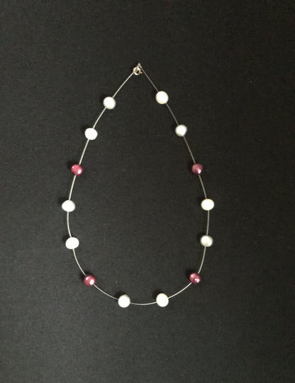 White, Red and Silver Pearl Necklace image 0