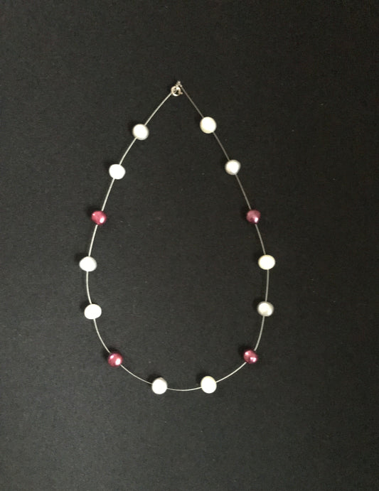 White, Red and Silver Pearl Necklace image 0