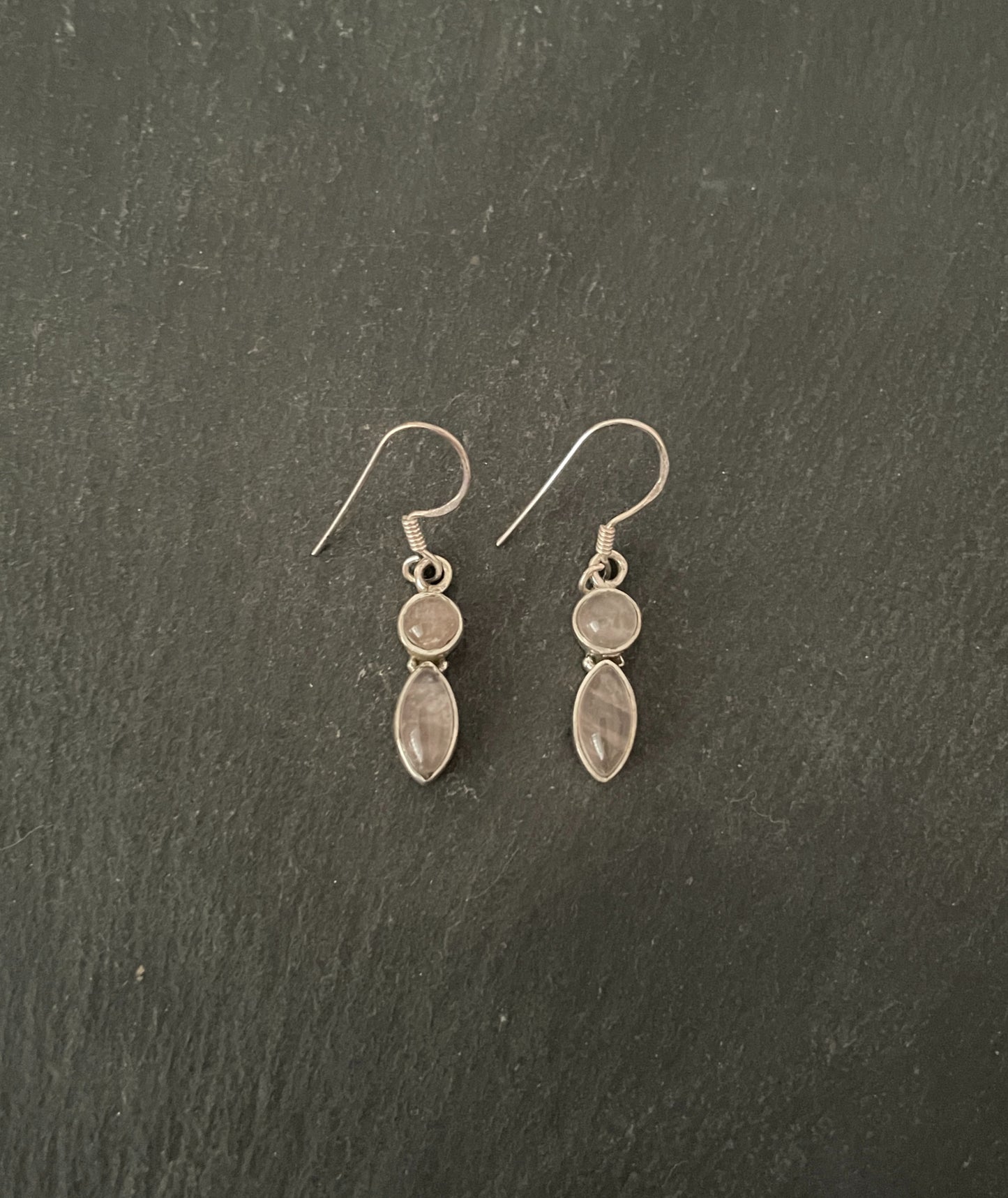 Two Stone Rose Quartz Round and Kite Drop Earrings image 0