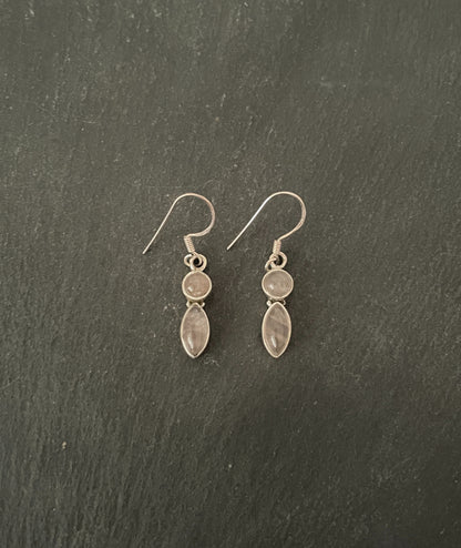 Two Stone Rose Quartz Round and Kite Drop Earrings image 0