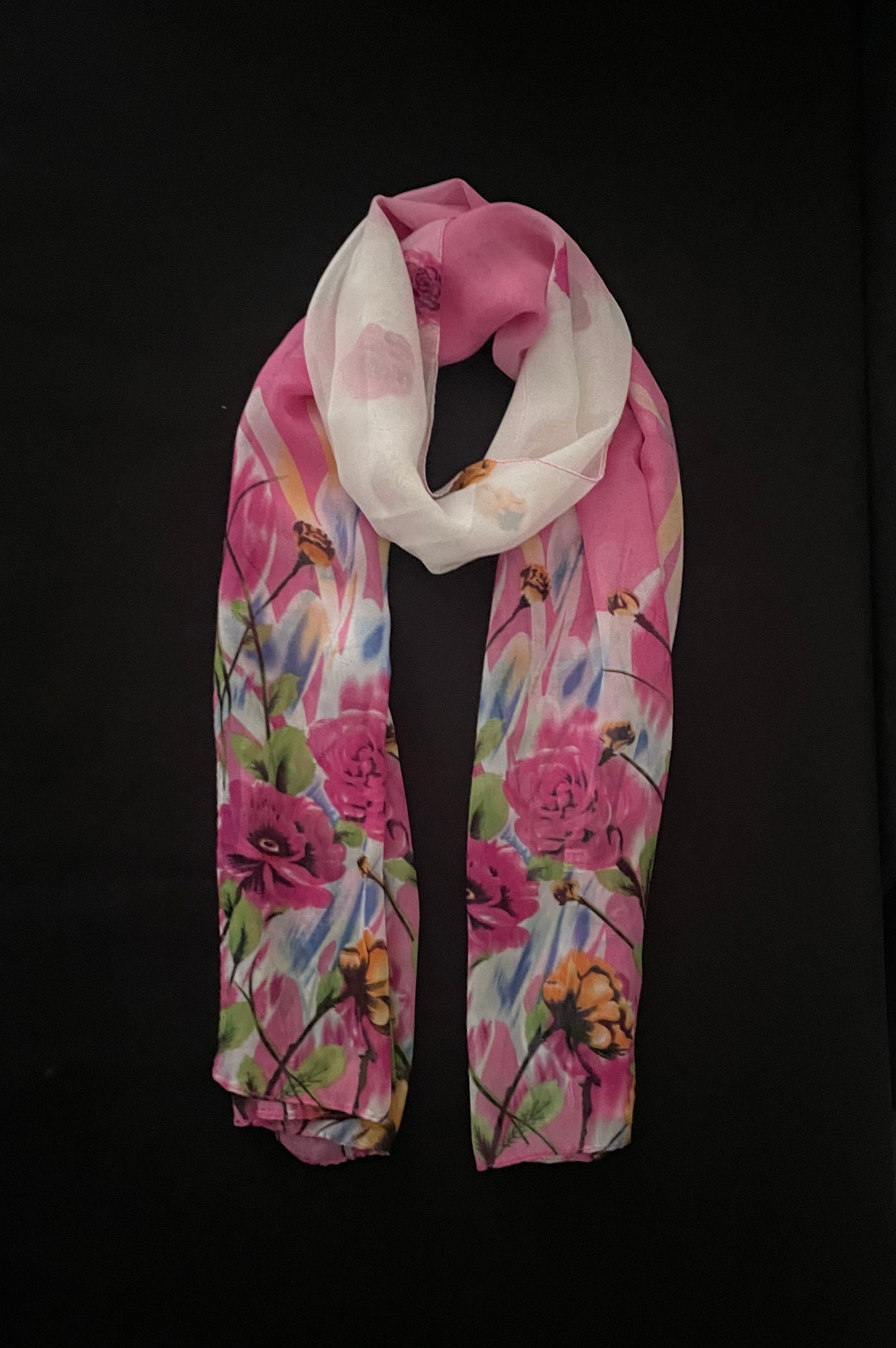 White and Pink Flower Scarf image 0
