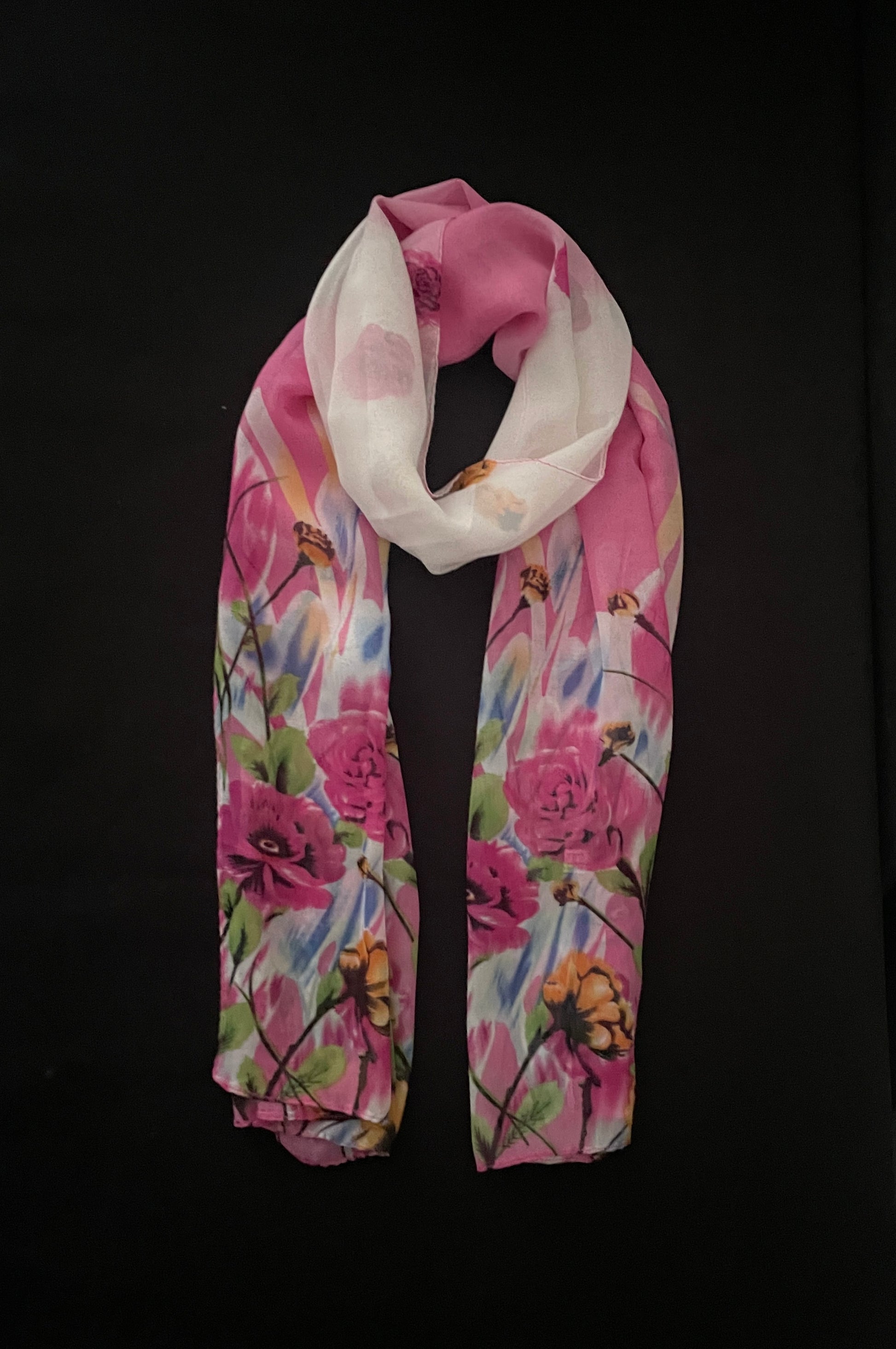 White and Pink Flower Scarf image 0