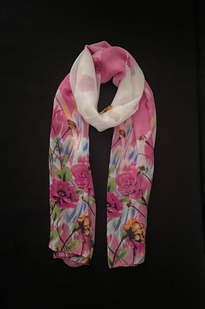 White and Pink Flower Scarf image 0
