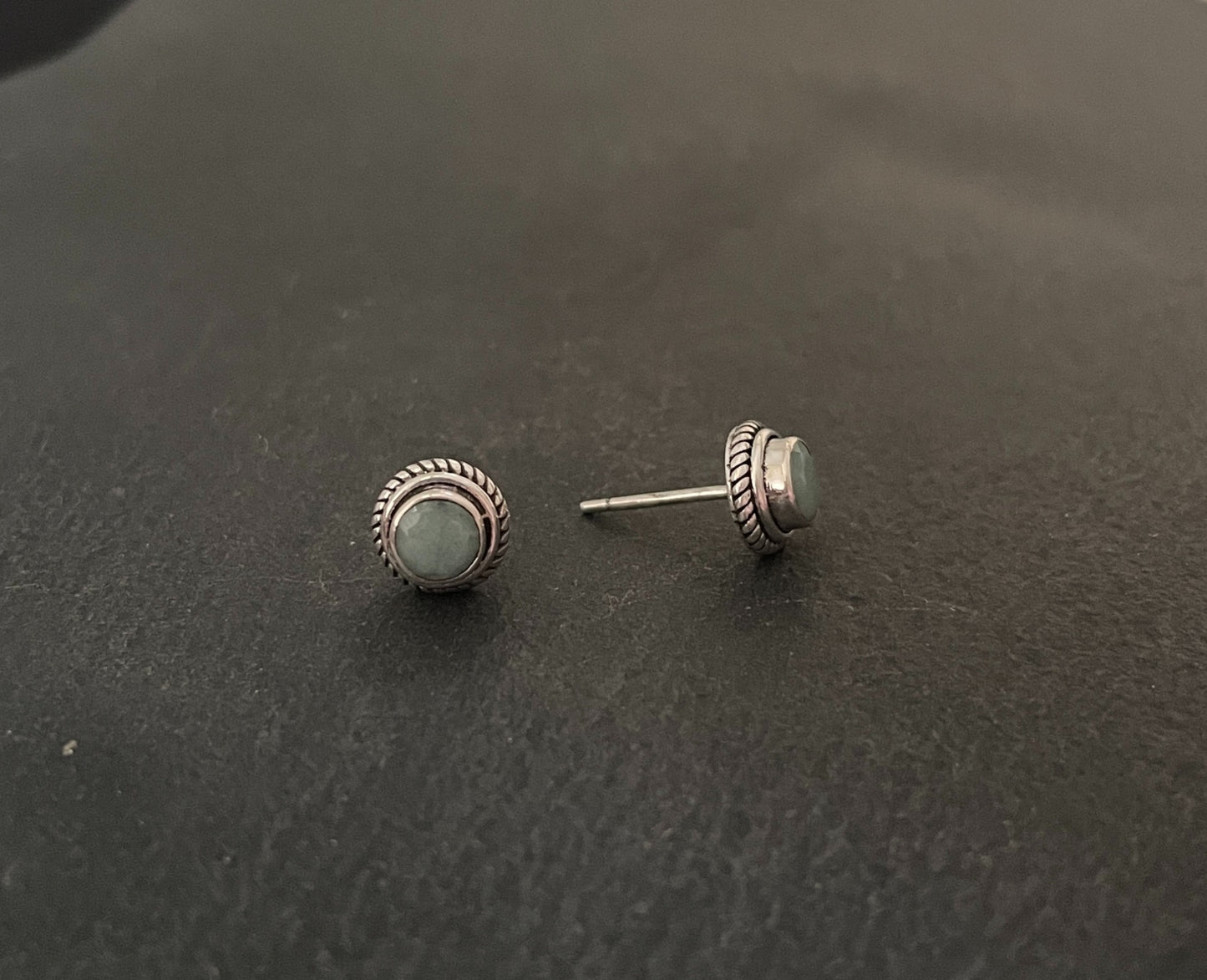 Round Emerald Stud Earrings image 1