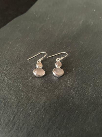 Two Stone Rose Quartz and Silver Earrings image 1