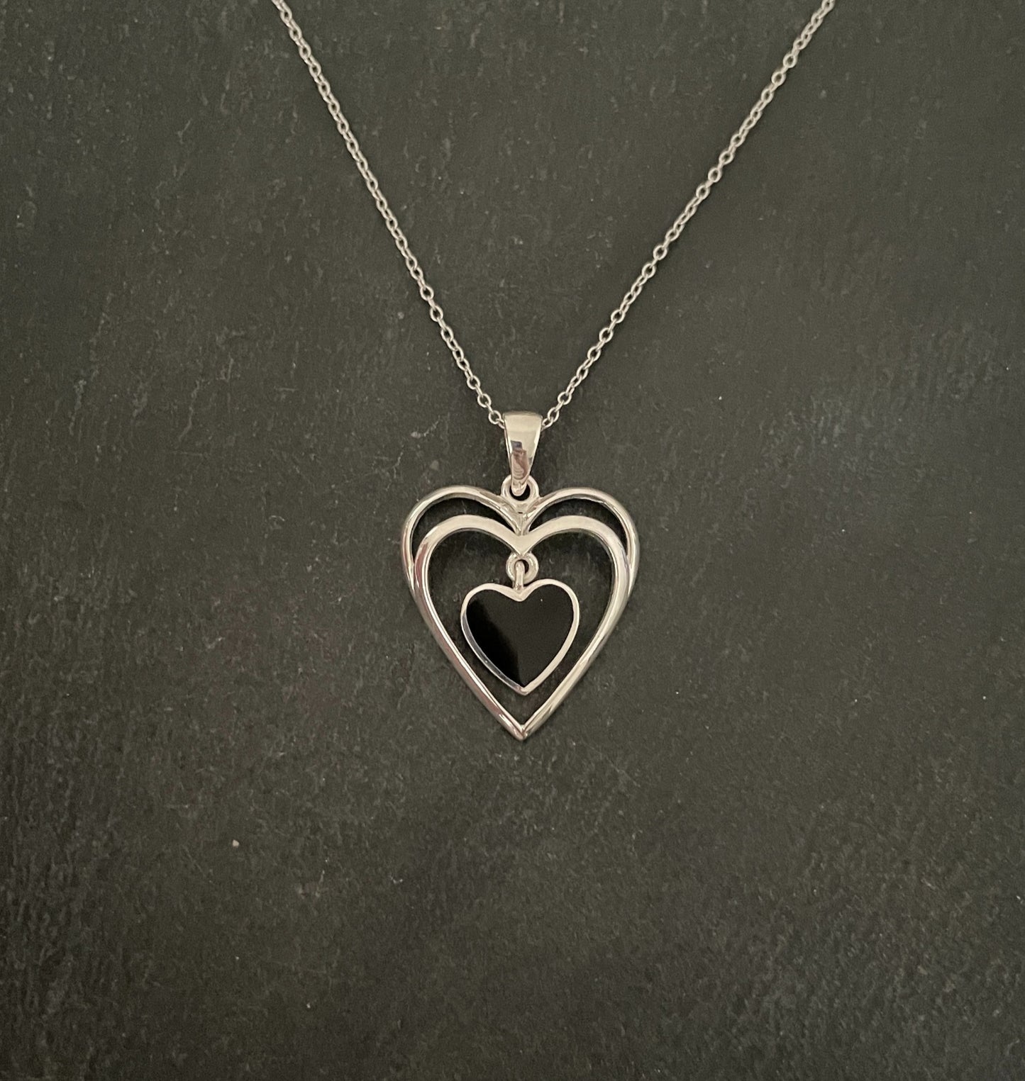 Black Onyx and Silver Heart Pendant image 0
