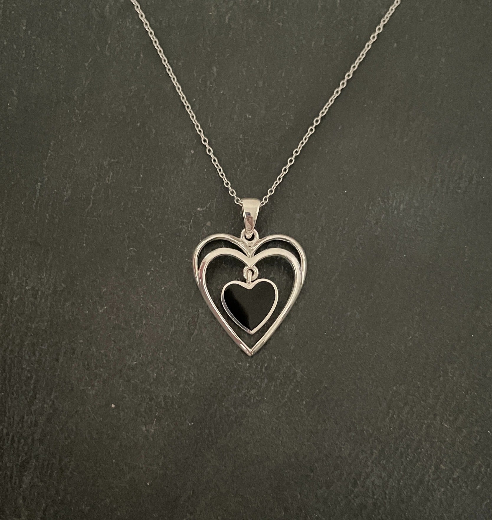 Black Onyx and Silver Heart Pendant image 0